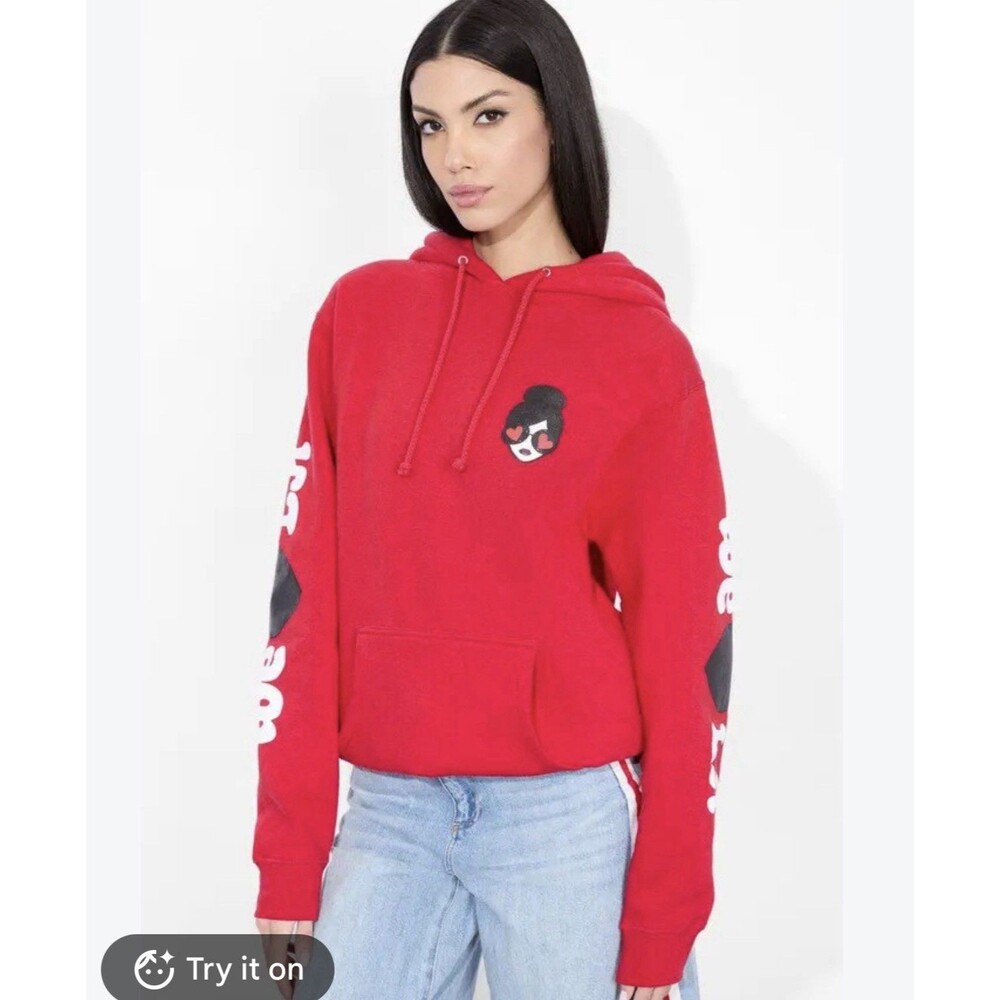 Alice + Olivia Women's Red Sunny Staceface Hoodie Size XS Love LA Sweatshirt Top